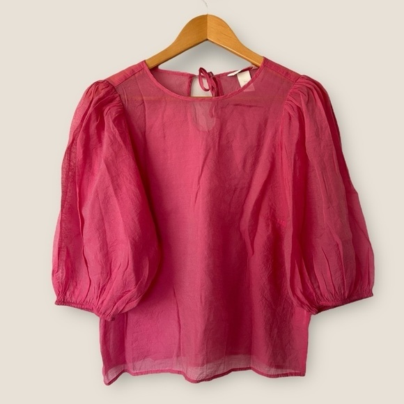H&M Pink Sheer Bell Sleeve Top Medium - Picture 2 of 9